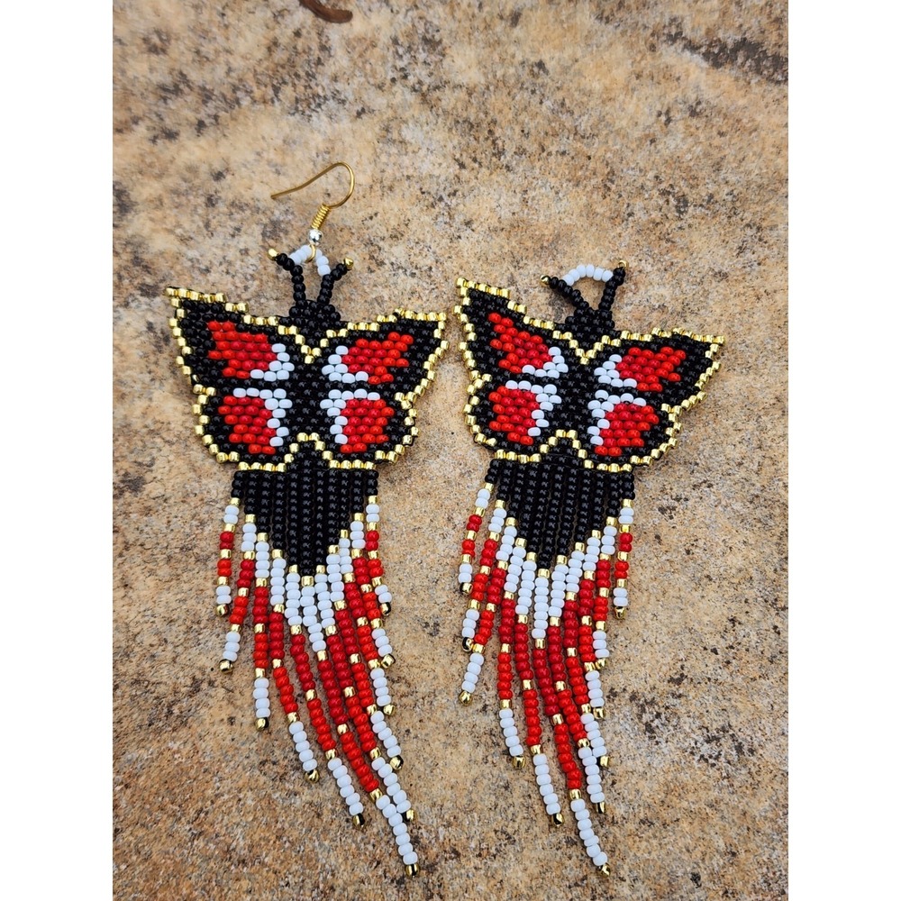 Women's earrings seed beads pure handmade butterfly earrings. Red Color